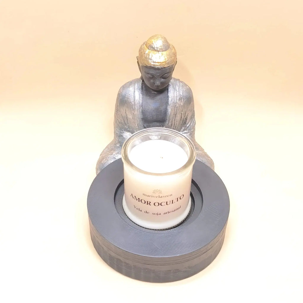 Figura Buda 3D filamento ASA con vela aromática artesanal rincón zen hogar