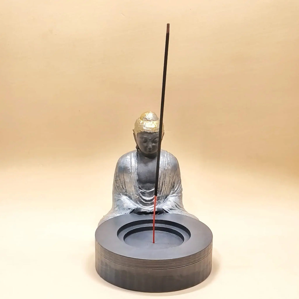 Figura Buda portaincienso en uso con varilla de incienso impresión 3D ASA 15cm