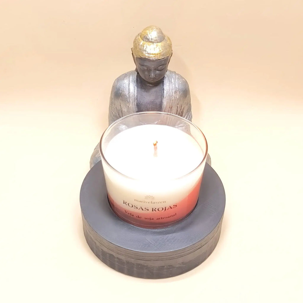 Figura Buda con vela en vaso aromática artesanal soja MariVelasZen