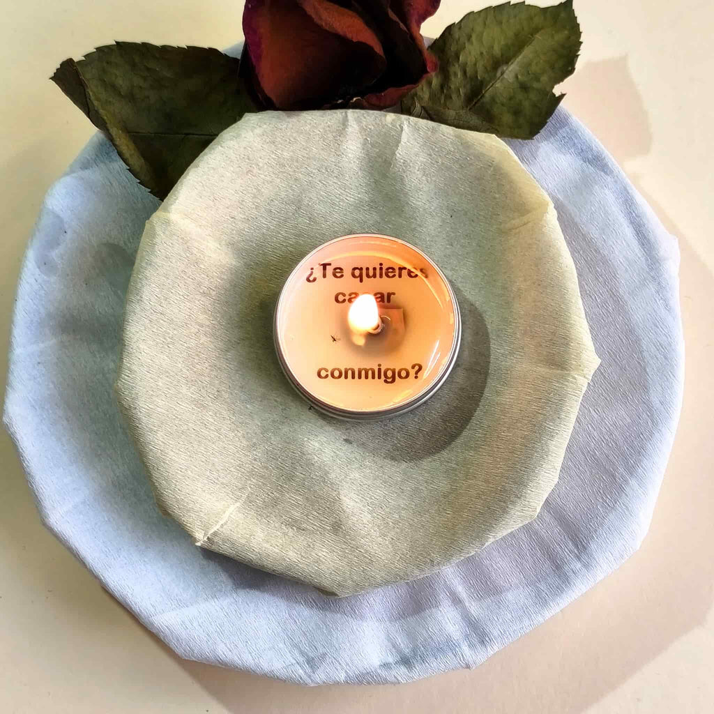 Latita vela revelación ¿Te quieres casar conmigo?  papel kraft flor seca regalo original