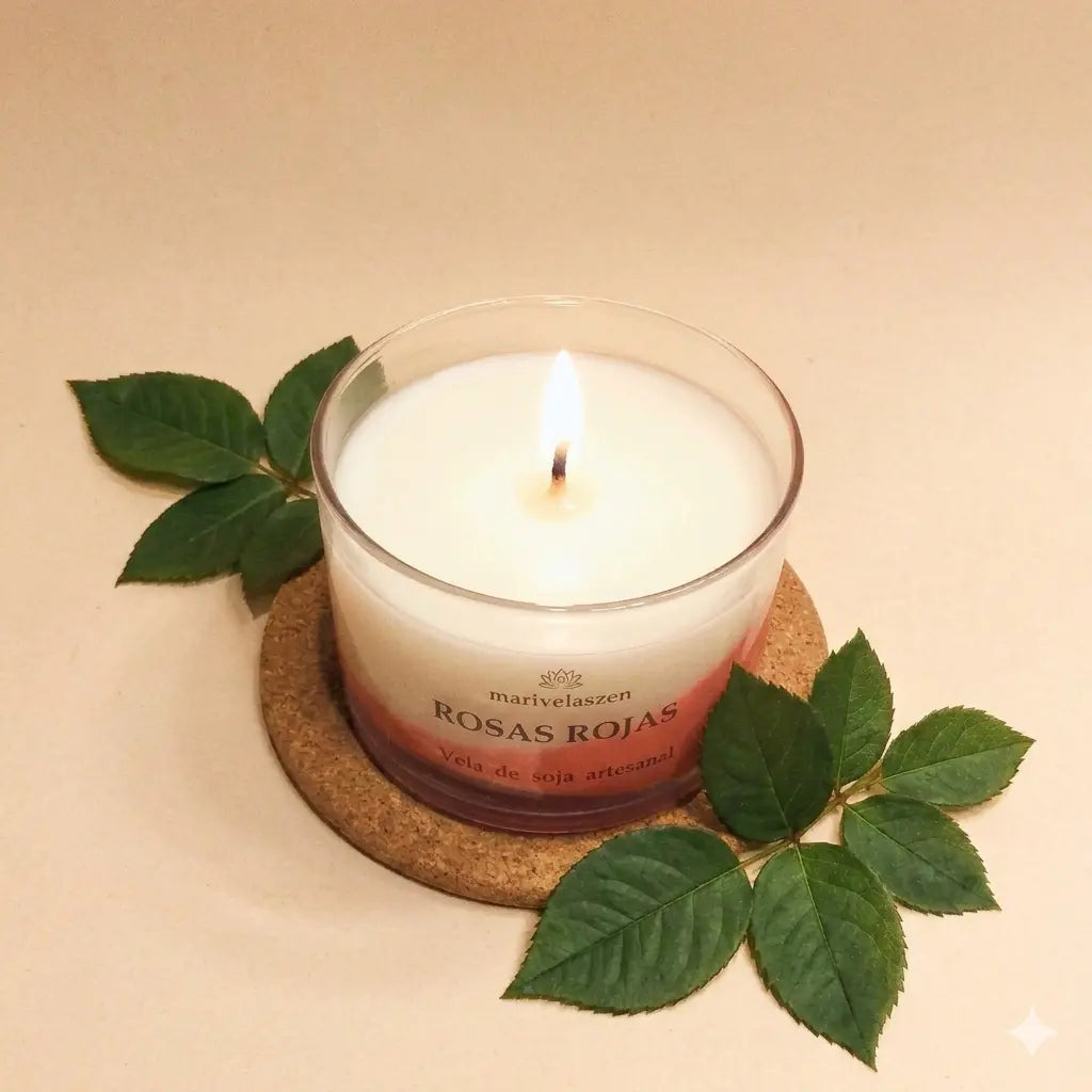 Vela  foto adornada hojas de rojas de rosas perfumada natural rosas rojas en vaso de cera de soja